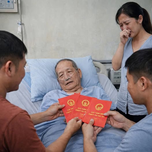 Bố tôi 80 tu;ổi “gần đất xa trời”, mình tôi là con gái nên đã phải nghỉ việc chăm cha suốt 3 năm…hôm nay cha bệ;nh nặng đã gọi hai anh trao 3 cuốn sổ đỏ..còn tôi chỉ được 2 chỉ vàng “cái Liên con gái rồi đi lấy chồng ba cho từng này làm của