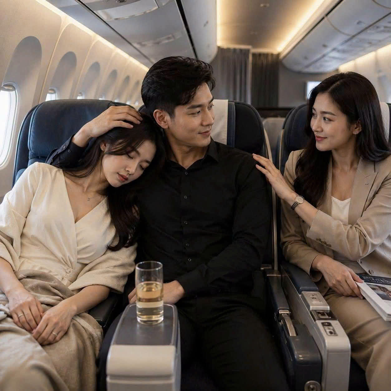 Trên chuyến bay đi công tác, tôi c//hết lặng khi nhìn thấy chồng mình ngồi cạnh cô thư ký trẻ. Cô ta gối đầu lên đ/ùi anh, ngủ ngon lành như thể đó là điều quá đỗi bình thường. Còn anh thì nhẹ nhàng vuốt tóc cô ta, ánh mắt đầy dịu dàng.