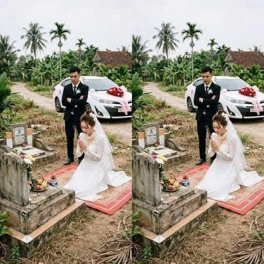 Về nhà chồng mới, cô dâu ghé thăm nghĩa trang chồng cũ